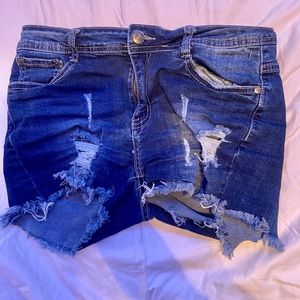 Puzzle Ripped Denim Jean Shorts